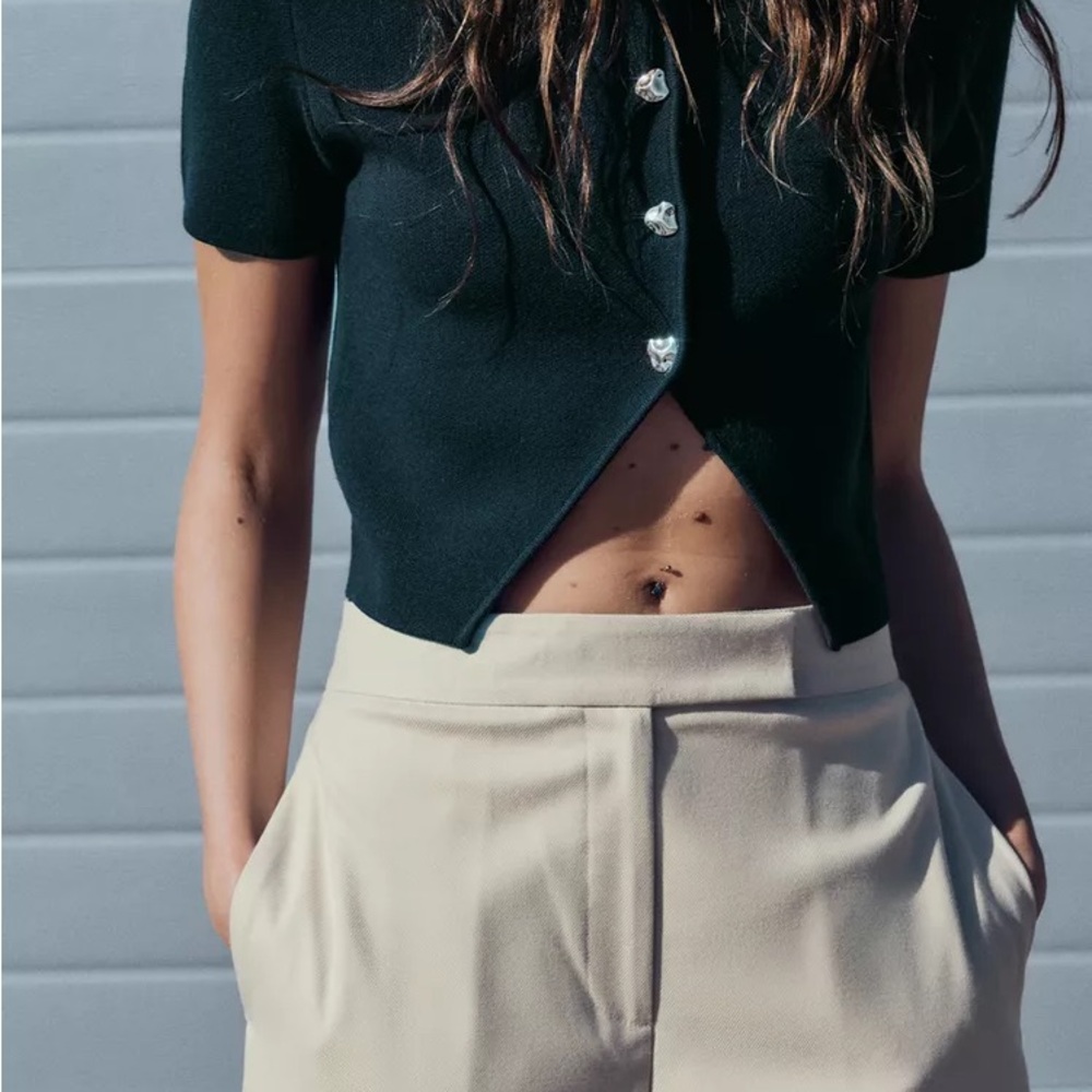 Zara Black Crop Top with Button Detail